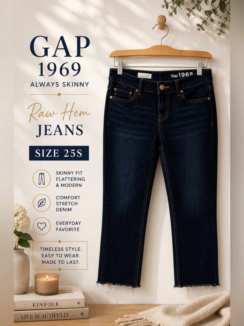 Gap 1969 Always Skinny Raw Hem Jeans Dark Wash Size 25S